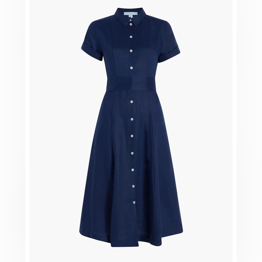 Hill House Navy Linen Lily Dress, Button Up Dress XS